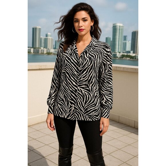 Allison Daley 18 Zebra Statement Blouse Artwear Oversized Bold Graphic Retro - Picture 11 of 12